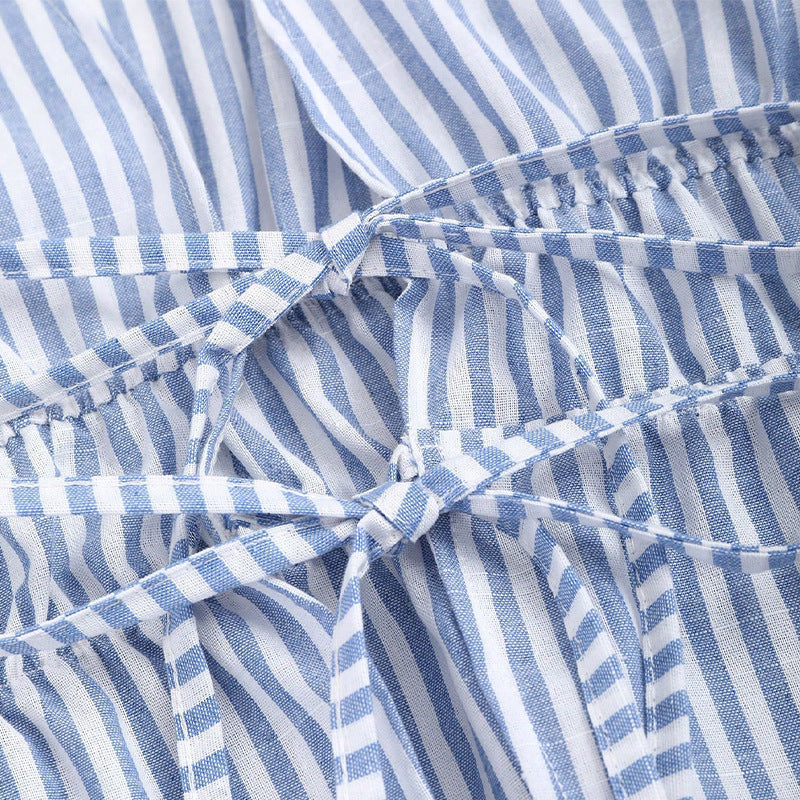 European And American Style Striped Long-sleeve Tie-waist Women's Shirt