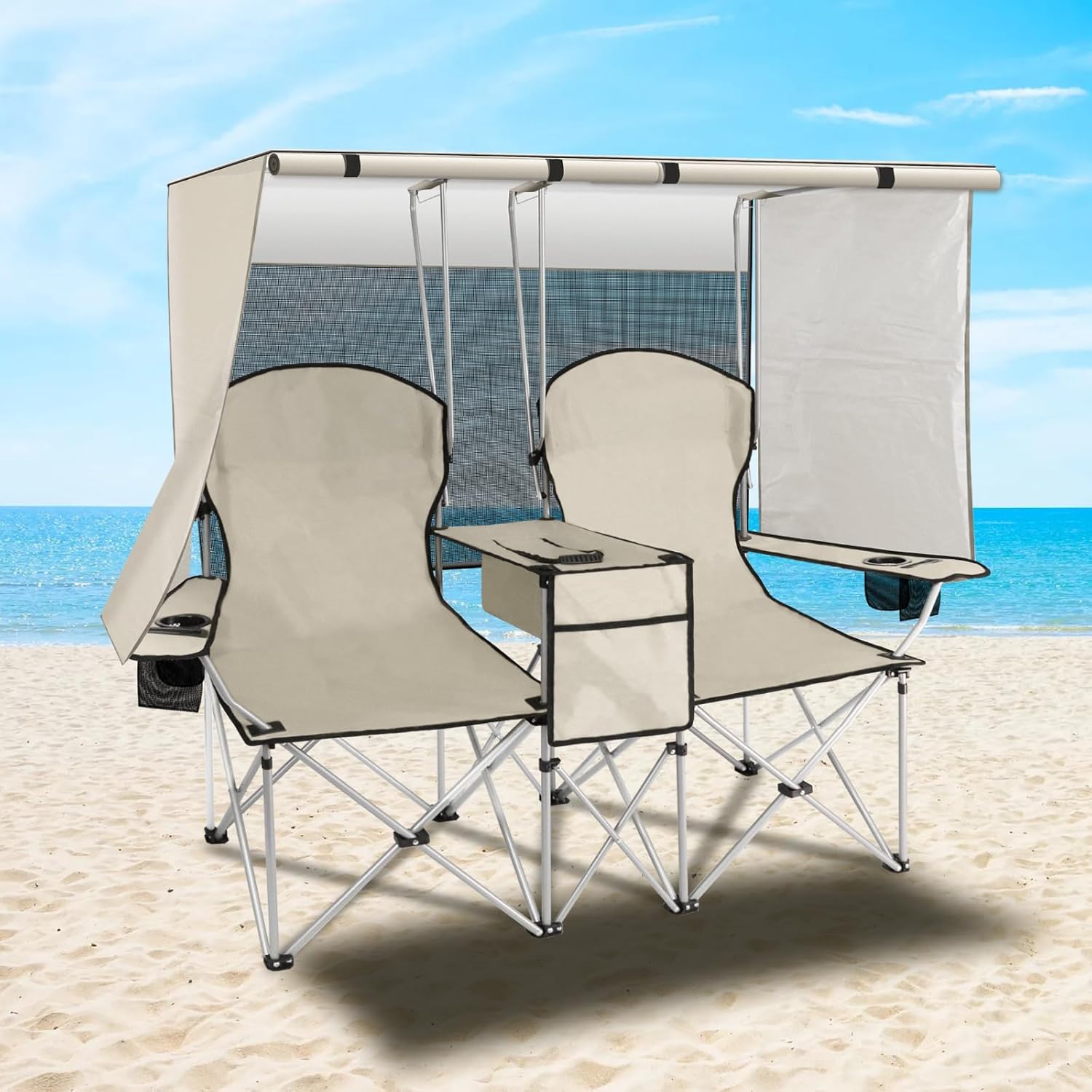 Chaise de Plage Double avec Auvent