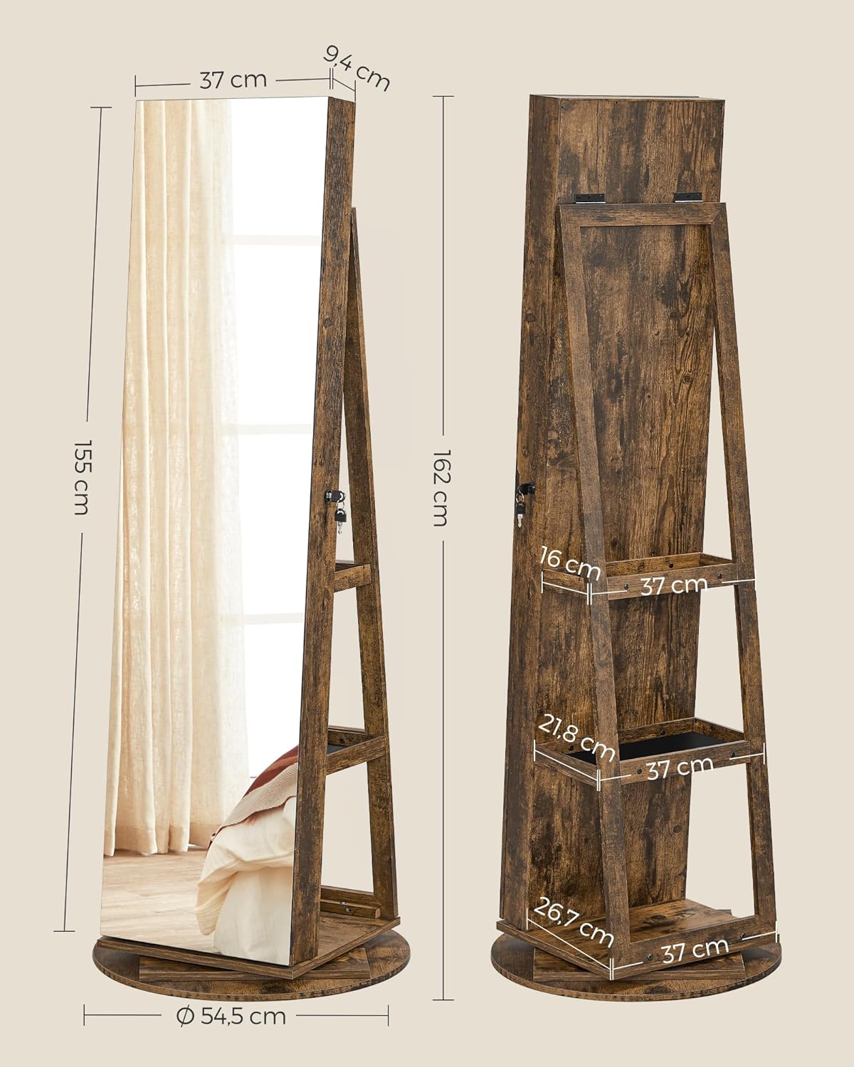 Armoire à Bijoux Rotatif avec Miroir