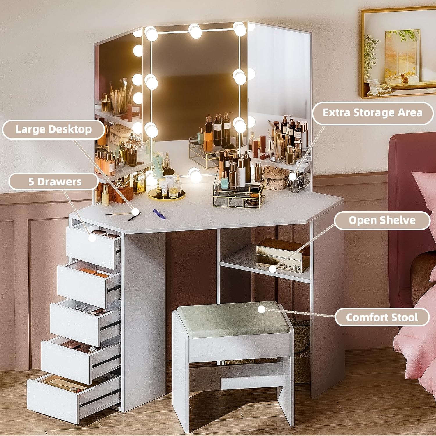 Coiffeuse de Coin avec Lumières LED