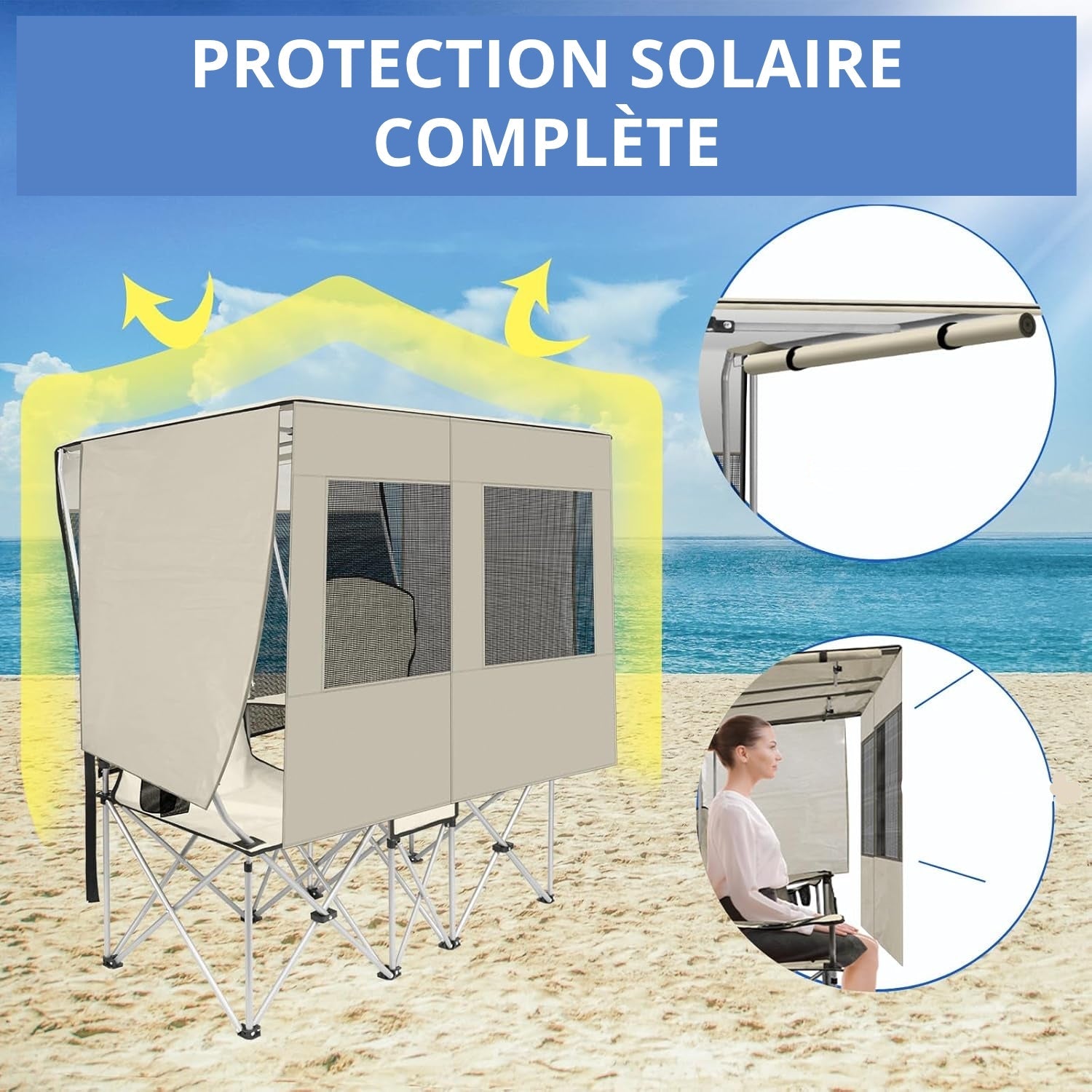 Chaise de Plage Double avec Auvent