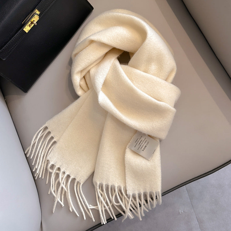 Pure Wool Students Warm-keeping All-matching Tassel Narrow Scarf Couple Wholesale