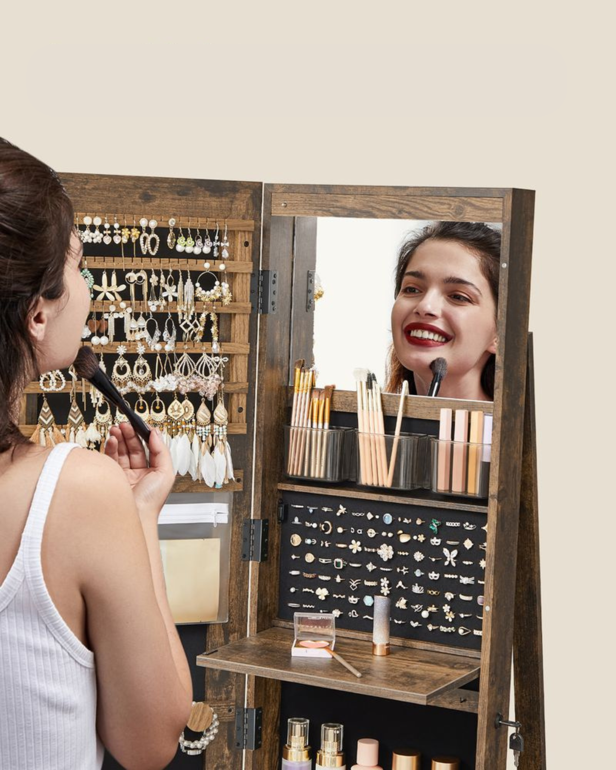 Armoire à Bijoux Rotatif avec Miroir