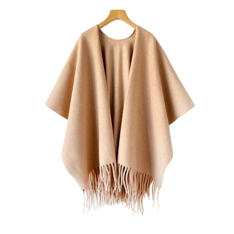 Premium Oatmeal Solid Color Cashmere-like Large Shawl Outerwear